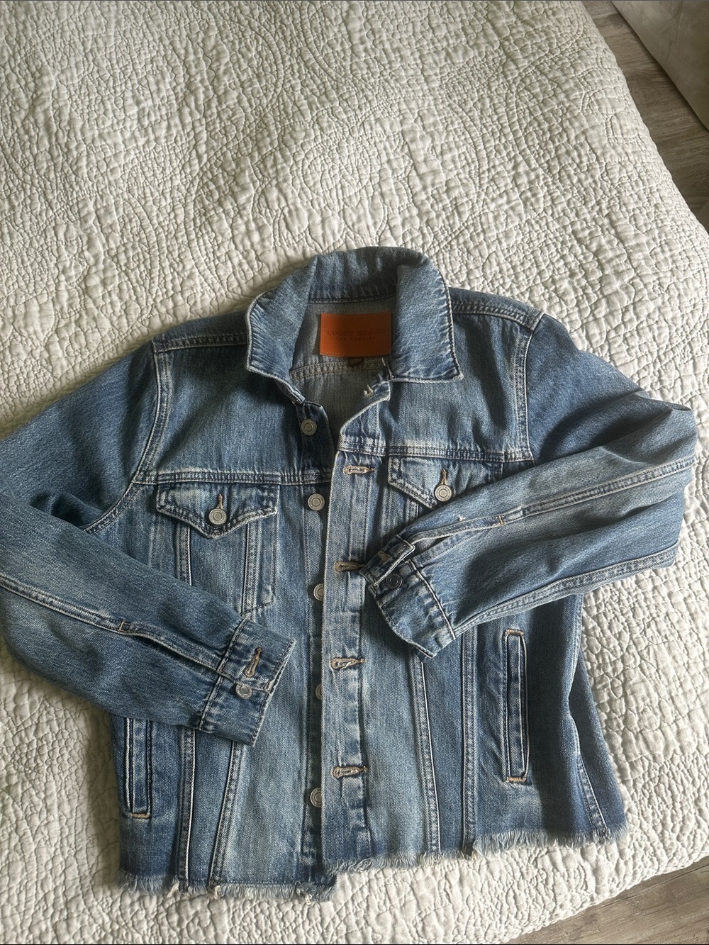 Lucky Brand Light Blue Denim Jacket with Leather Patch